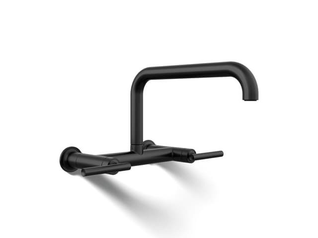 Kohler Purist Two-hole wall-mount bridge kitchen sink faucet - Matte Black