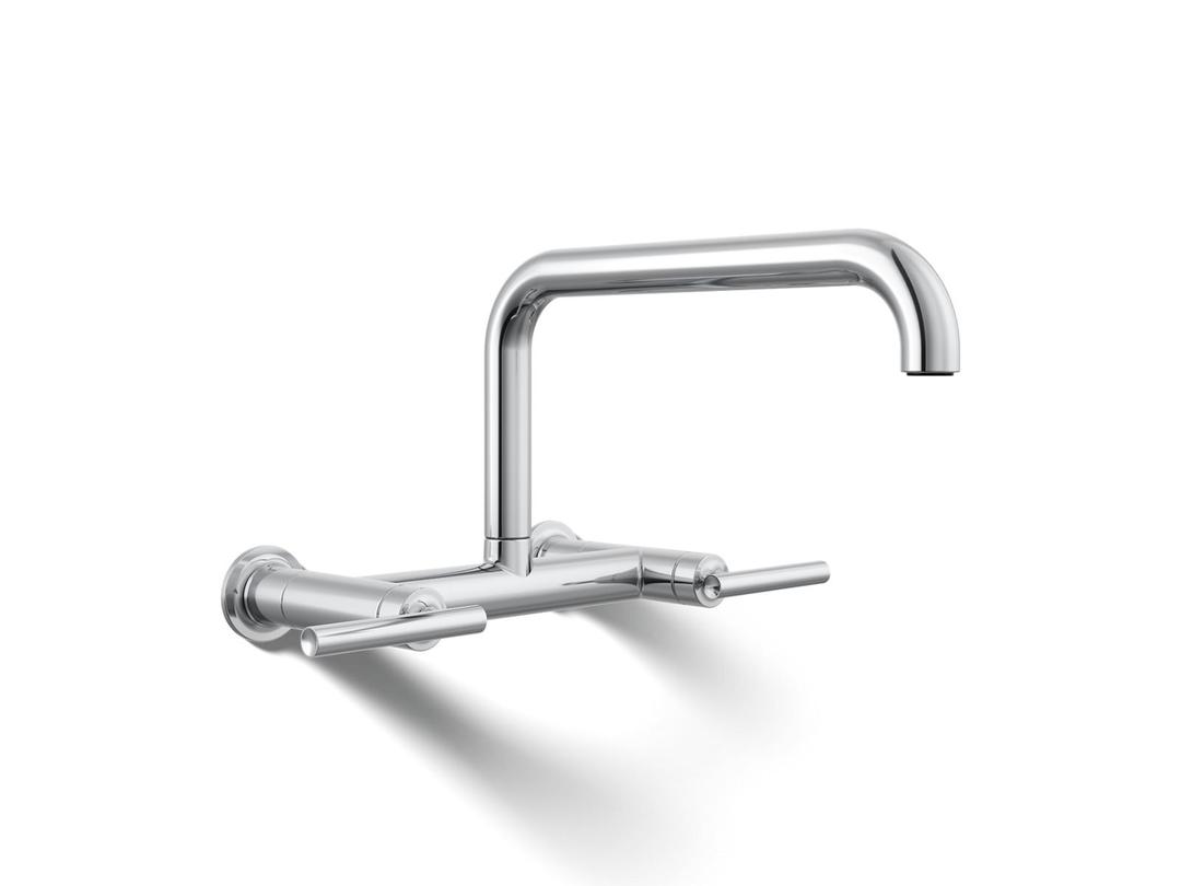 Kohler Purist Two-hole wall-mount bridge kitchen sink faucet - Polished Chrome by Kohler