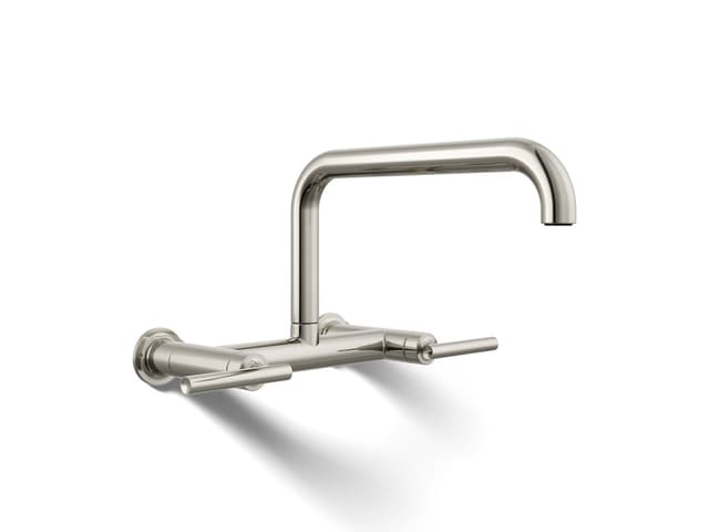 Kohler Purist Two-hole wall-mount bridge kitchen sink faucet - Vibrant Polished Nickel