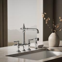 Artifacts Two-hole bridge kitchen sink faucet with side sprayer - image 2