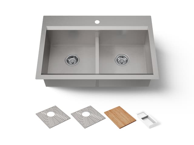 Kohler TaskE Smart Divide Smart Divide 33'' top-/undermount double-bowl workstation kitchen sink - Stainless Steel
