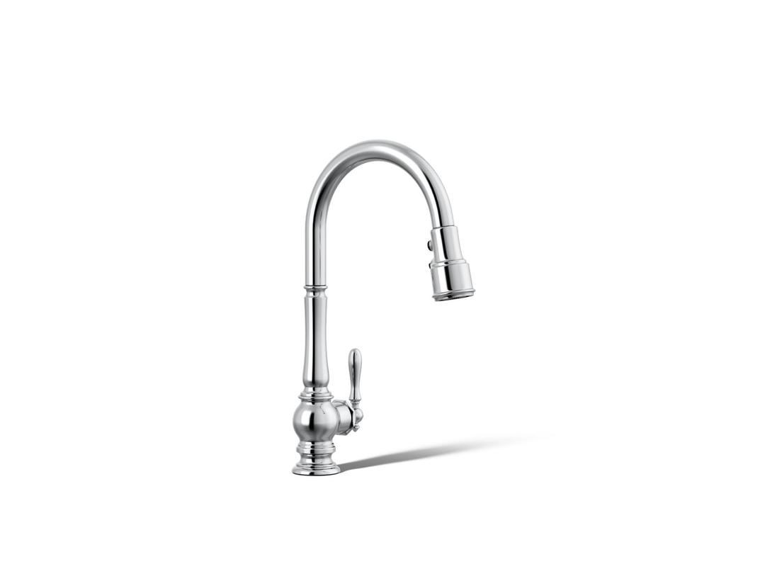 Artifacts Pull-down kitchen sink faucet with three-function sprayhead - Polished Chrome by Kohler