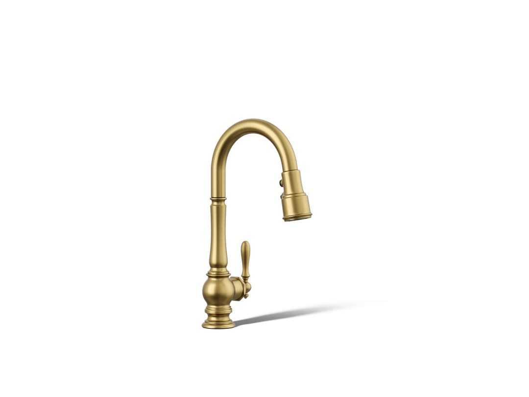 Kohler Artifacts Pull-down kitchen sink faucet with three-function sprayhead - Vibrant Brushed Moderne Brass by Kohler
