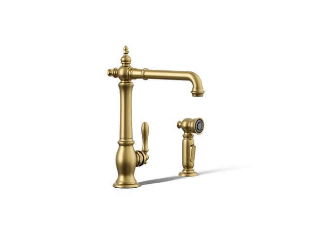 Kohler Artifacts Single-handle kitchen sink faucet with side sprayer - Vibrant Brushed Moderne Brass