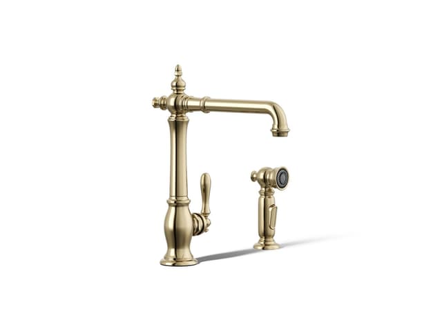 Kohler Artifacts Single-handle kitchen sink faucet with side sprayer - Vibrant French Gold