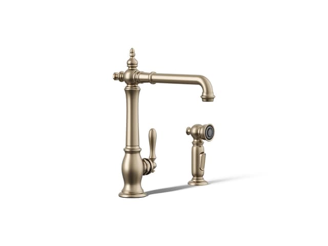 Kohler Artifacts Single-handle kitchen sink faucet with side sprayer - Vibrant Brushed Bronze