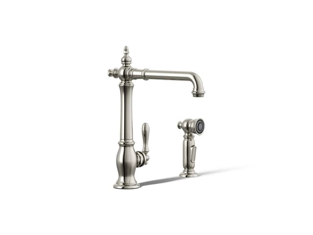 Kohler Artifacts Single-handle kitchen sink faucet with side sprayer - Vibrant Polished Nickel