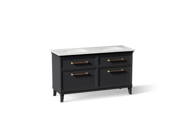 Kohler 60'' bathroom vanity cabinet with sinks and quartz top - Slate Grey