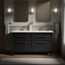 60'' bathroom vanity cabinet with sinks and quartz top - image 2