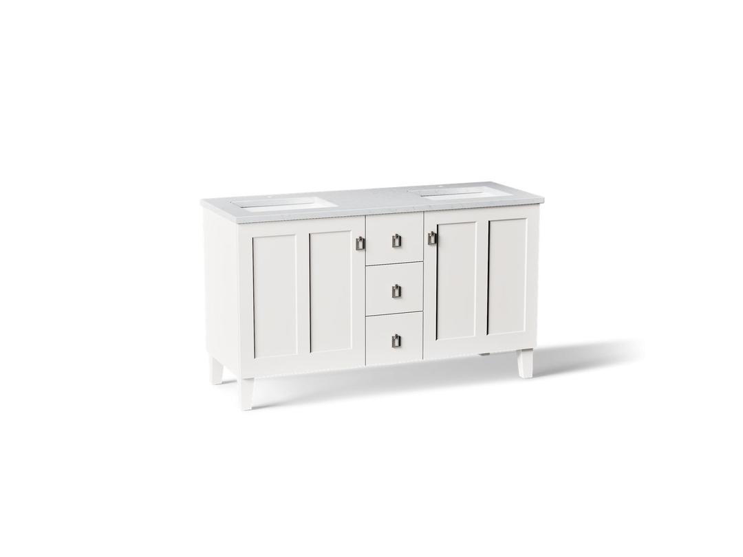 60'' bathroom vanity cabinet with sinks and quartz top by Kohler