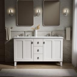 60'' bathroom vanity cabinet with sinks and quartz top - image 4