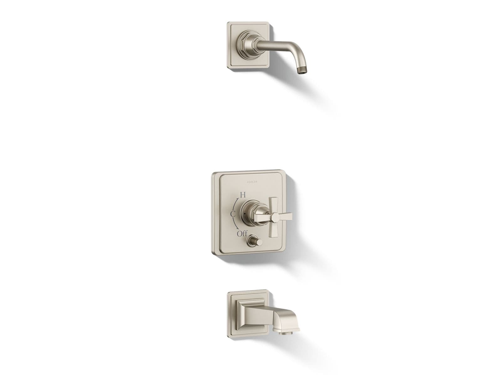 Kohler Pinstripe Pure Rite-Temp bath and shower trim kit with push-button diverter and cross handle, without showerhead - Vibrant Brushed Nickel by Kohler