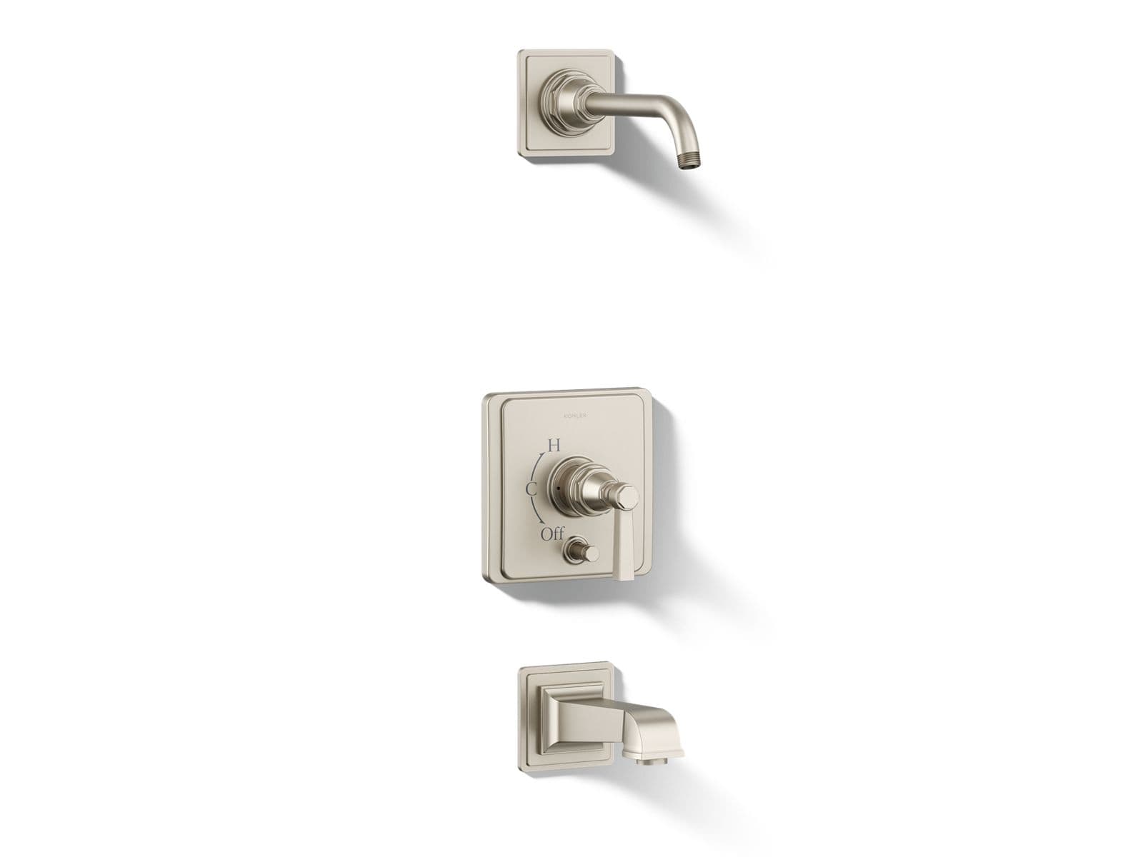 Kohler Pinstripe Pure Rite-Temp bath and shower trim kit with push-button diverter and lever handle, without showerhead - Vibrant Brushed Nickel by Kohler