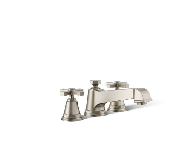 Kohler Pinstripe Pure Deck-mount bath faucet trim with cross handles - Vibrant Brushed Nickel