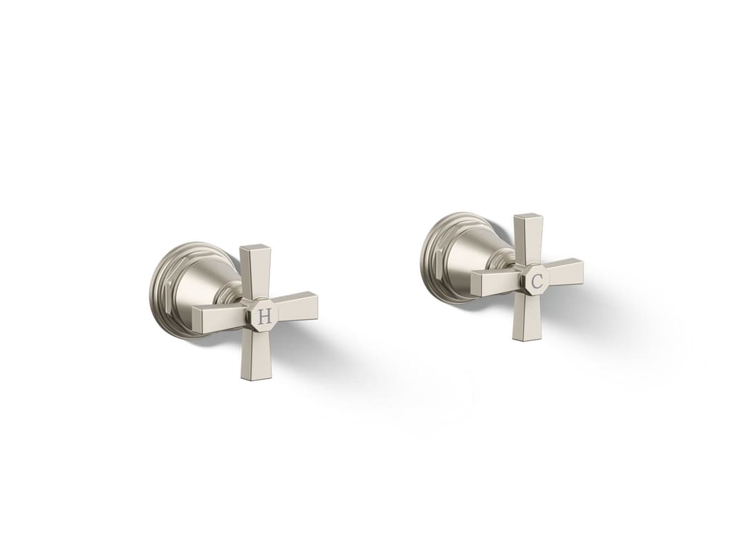 Kohler Pinstripe Pure Deck-mount bath faucet handle trim with Cross design - Vibrant Brushed Nickel by Kohler