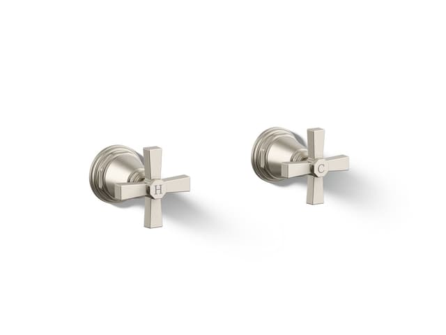 Kohler Pinstripe Pure Deck-mount bath faucet handle trim with Cross design - Vibrant Brushed Nickel