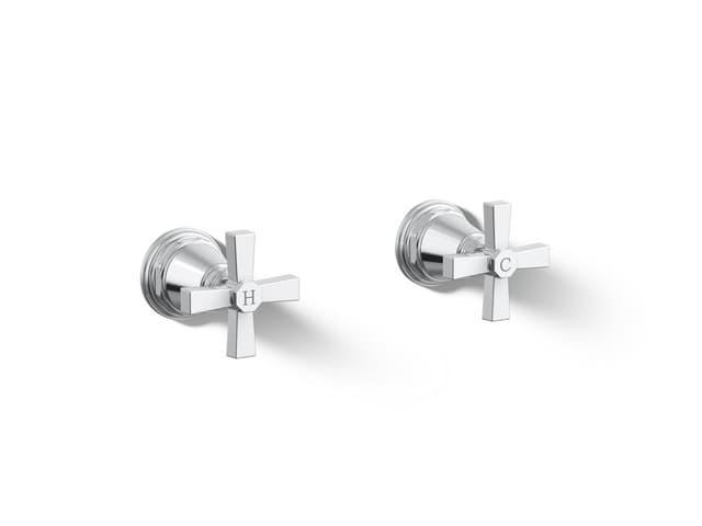 Kohler Pinstripe Pure Deck-mount bath faucet handle trim with Cross design - Polished Chrome