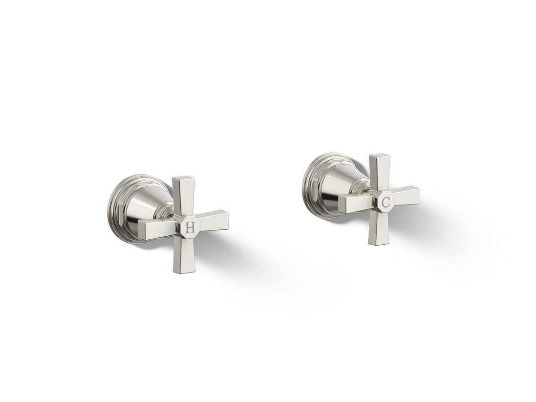 Kohler Pinstripe Pure Deck-mount bath faucet handle trim with Cross design - Vibrant Polished Nickel by Kohler