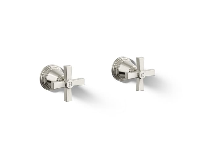 Kohler Pinstripe Pure Deck-mount bath faucet handle trim with Cross design - Vibrant Polished Nickel
