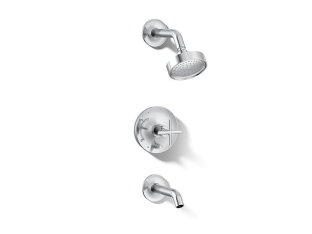 Kohler Purist Rite-Temp bath and shower trim kit with push-button diverter and cross handle, 2.5 gpm - Polished Chrome