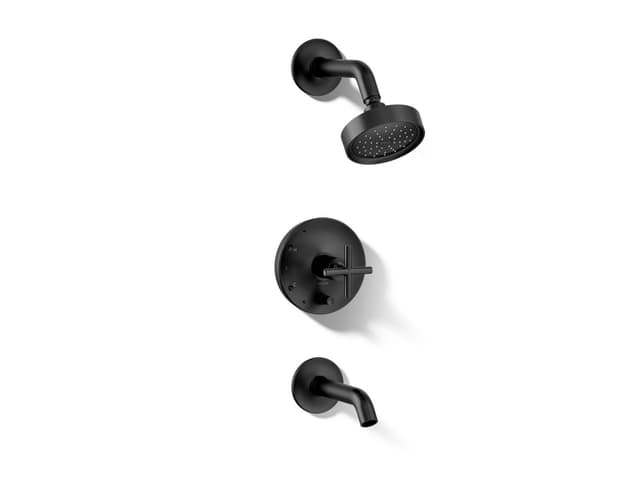 Kohler Purist Rite-Temp bath and shower trim kit with push-button diverter and cross handle, 1.75 gpm - Matte Black
