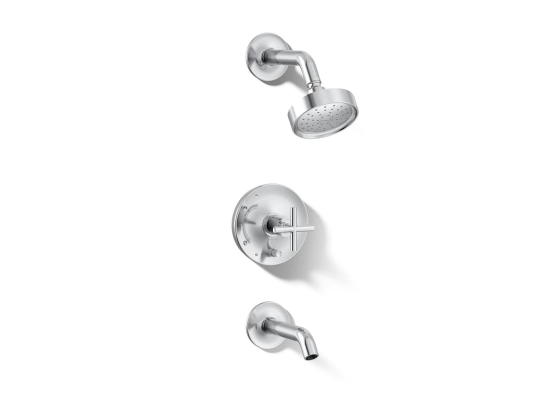 Kohler Purist Rite-Temp bath and shower trim kit with push-button diverter and cross handle, 1.75 gpm - Polished Chrome by Kohler