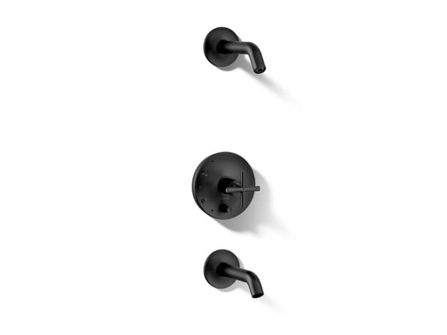 Kohler Purist Rite-Temp bath and shower trim kit with push-button diverter and cross handle, without showerhead - Matte Black