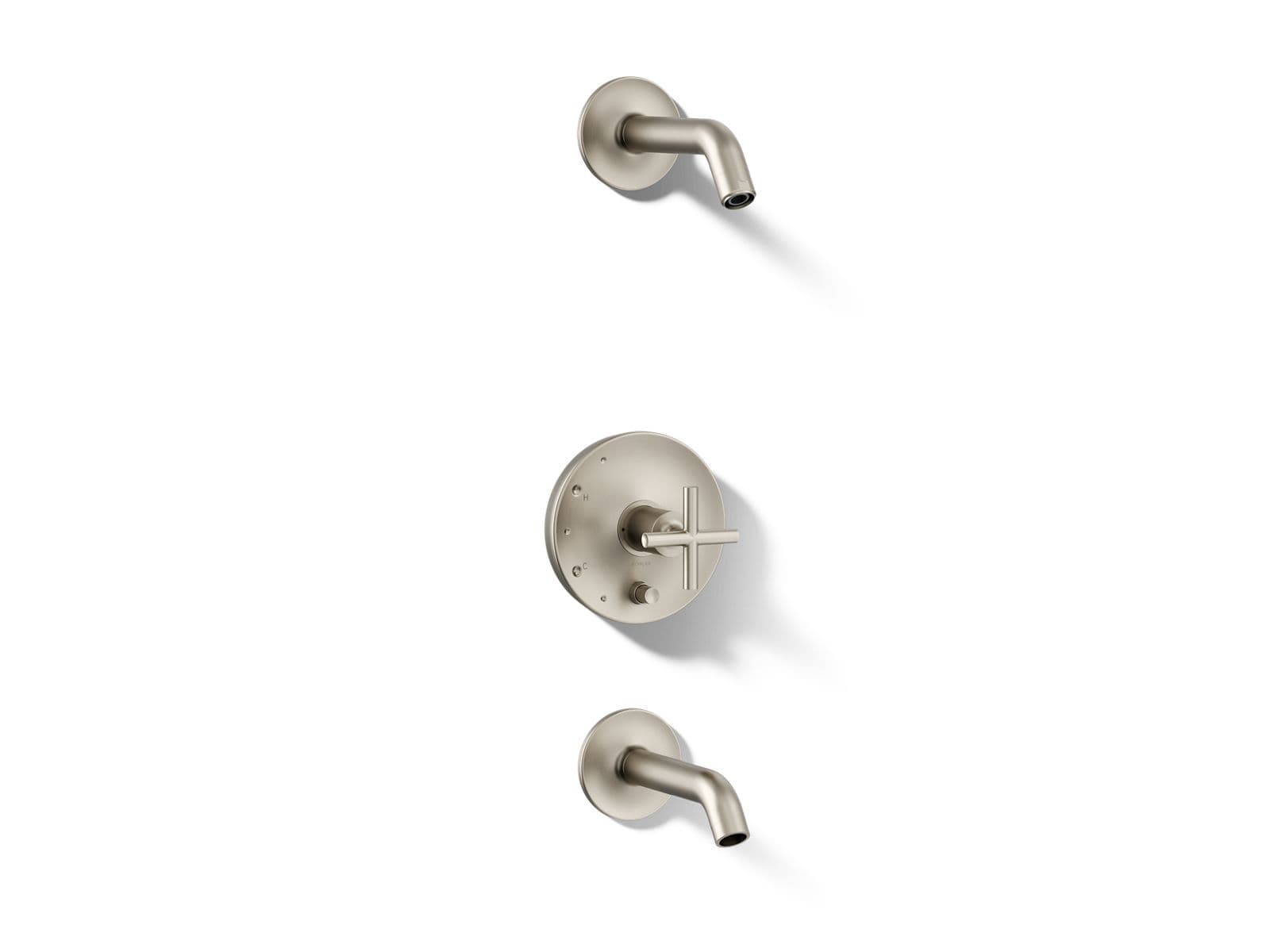 Kohler Purist Rite-Temp bath and shower trim kit with push-button diverter and cross handle, without showerhead - Vibrant Brushed Nickel by Kohler