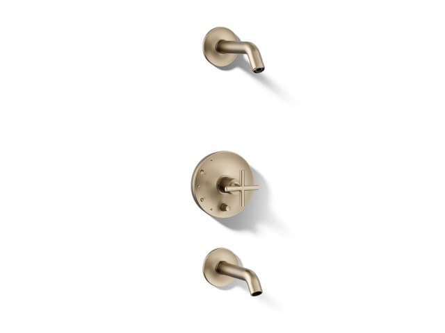 Kohler Purist Rite-Temp bath and shower trim kit with push-button diverter and cross handle, without showerhead - Vibrant Brushed Bronze