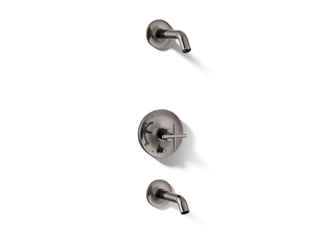 Kohler Purist Rite-Temp bath and shower trim kit with push-button diverter and cross handle, without showerhead - Vibrant Titanium by Kohler