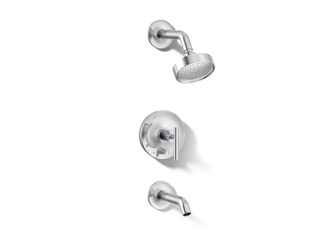 Kohler Purist Rite-Temp bath and shower trim kit with push-button diverter and lever handle, 2.5 gpm - Polished Chrome