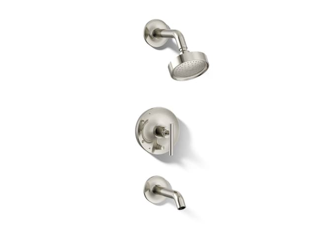 Kohler Purist Rite-Temp bath and shower trim kit with push-button diverter and lever handle, 2.5 gpm - Vibrant Polished Nickel