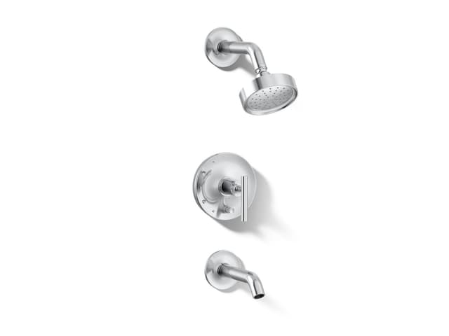 Kohler Purist Rite-Temp bath and shower trim kit with push-button diverter and lever handle, 1.75 gpm - Polished Chrome
