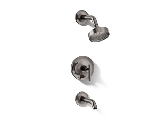 Kohler Purist Rite-Temp bath and shower trim kit with push-button diverter and lever handle, 1.75 gpm - Vibrant Titanium