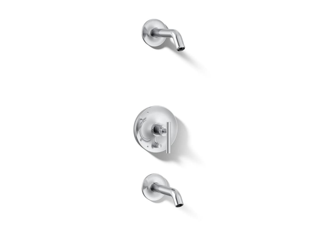 Kohler Purist Rite-Temp bath and shower trim kit with push-button diverter and lever handle, without showerhead - Polished Chrome by Kohler