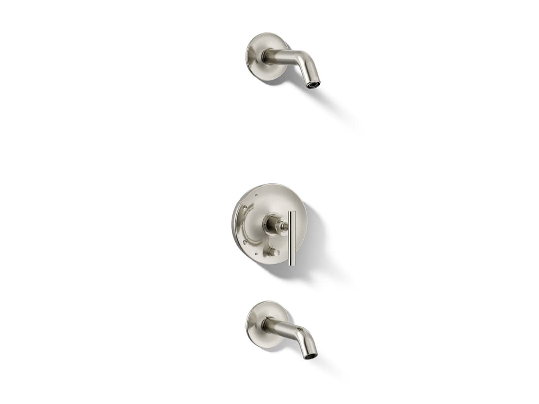 Kohler Purist Rite-Temp bath and shower trim kit with push-button diverter and lever handle, without showerhead - Vibrant Polished Nickel by Kohler
