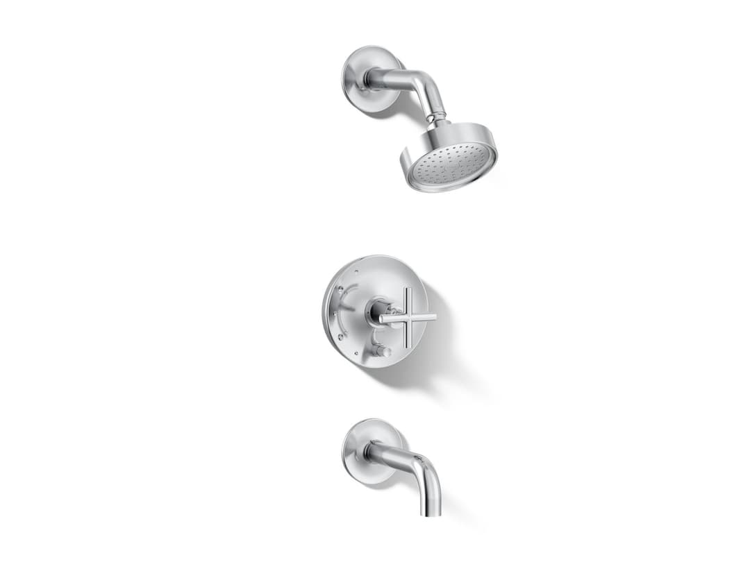 Kohler Purist Rite-Temp bath and shower trim kit with push-button diverter and cross handle, 2.5 gpm - Polished Chrome by Kohler