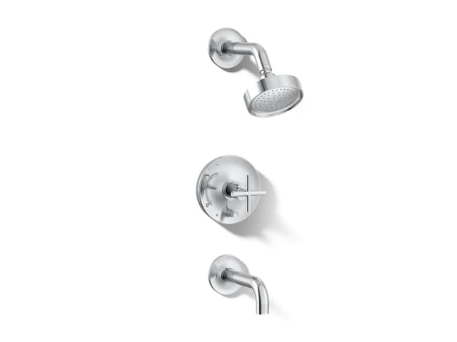 Kohler Purist Rite-Temp bath and shower trim kit with push-button diverter and cross handle, 2.5 gpm - Polished Chrome