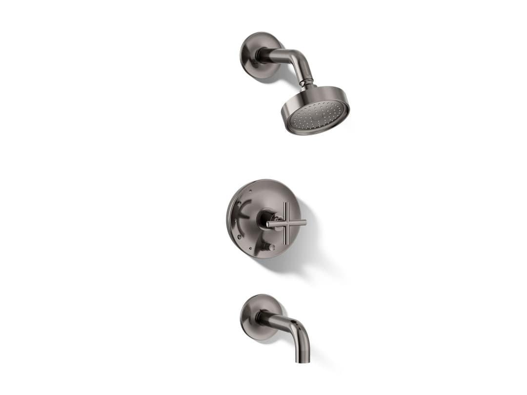 Kohler Purist Rite-Temp bath and shower trim kit with push-button diverter and cross handle, 2.5 gpm - Vibrant Titanium by Kohler