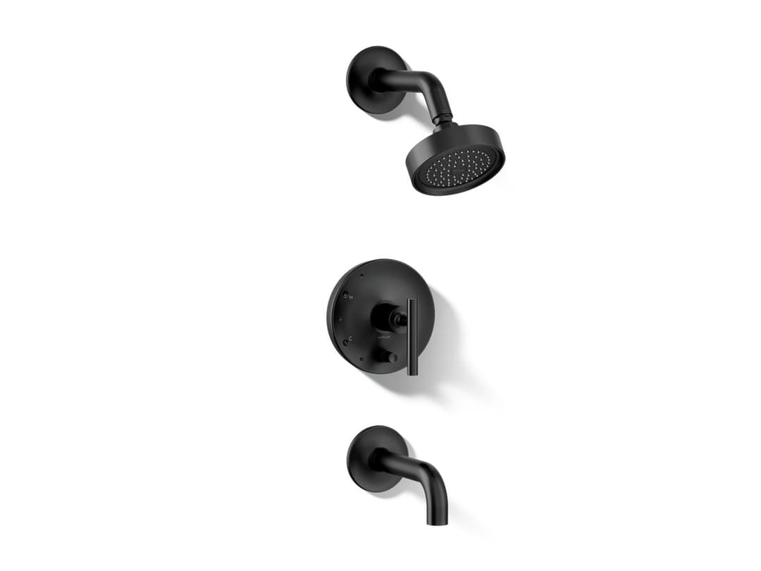 Kohler Purist Rite-Temp bath and shower trim kit with push-button diverter and lever handle, 2.5 gpm - Matte Black by Kohler
