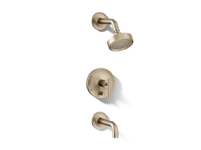 Kohler Purist Rite-Temp bath and shower trim kit with push-button diverter and lever handle, 2.5 gpm - Vibrant Brushed Bronze