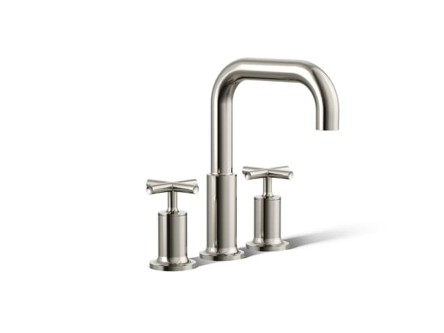 Kohler Purist Deck-mount bath faucet trim with Cross handles - Vibrant Polished Nickel