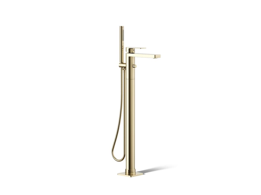 Kohler Parallel Floor-mount bath filler trim with handshower - Vibrant French Gold by Kohler