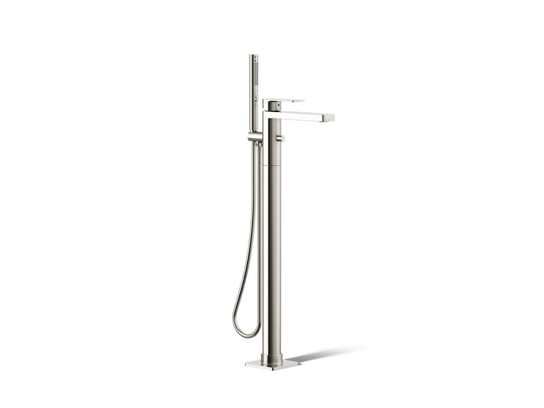Kohler Parallel Floor-mount bath filler trim with handshower - Vibrant Polished Nickel by Kohler