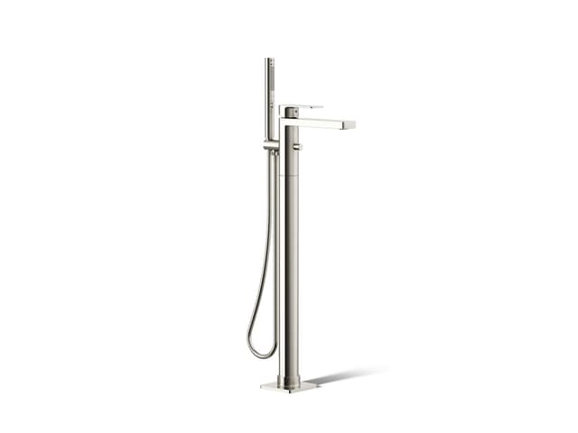 Kohler Parallel Floor-mount bath filler trim with handshower - Vibrant Polished Nickel