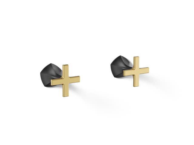 Kohler Occasion Wall-mount bathroom sink faucet Cross handle trim, 1.2 gpm - Matte Black With Brushed Moderne Brass