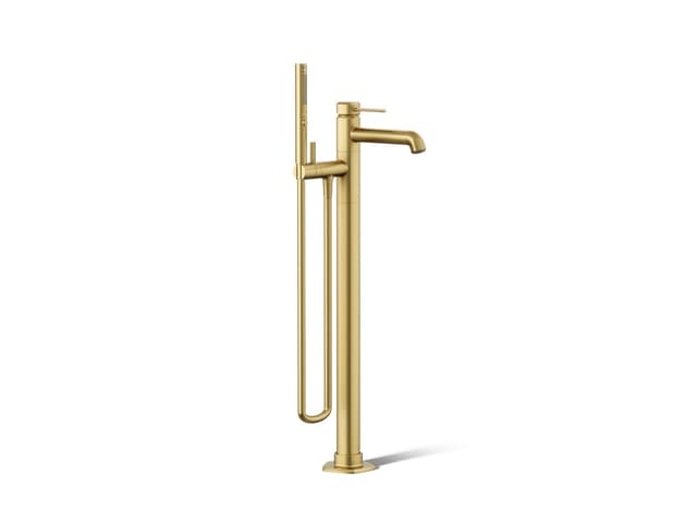 Kohler Occasion Floor-mount bath filler trim with handshower - Vibrant Brushed Moderne Brass