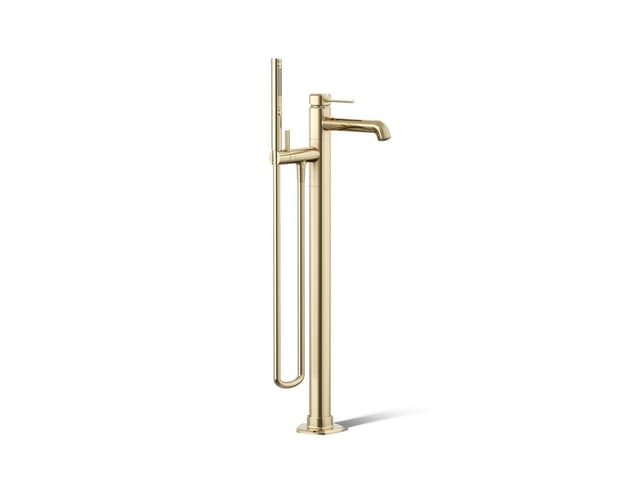 Kohler Occasion Floor-mount bath filler trim with handshower - Vibrant French Gold