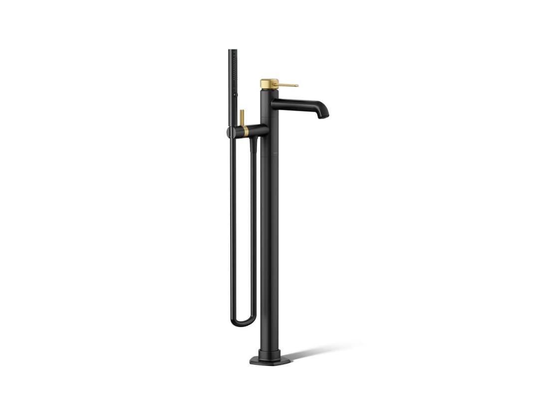 Kohler Occasion Floor-mount bath filler trim with handshower - Matte Black With Brushed Moderne Brass by Kohler