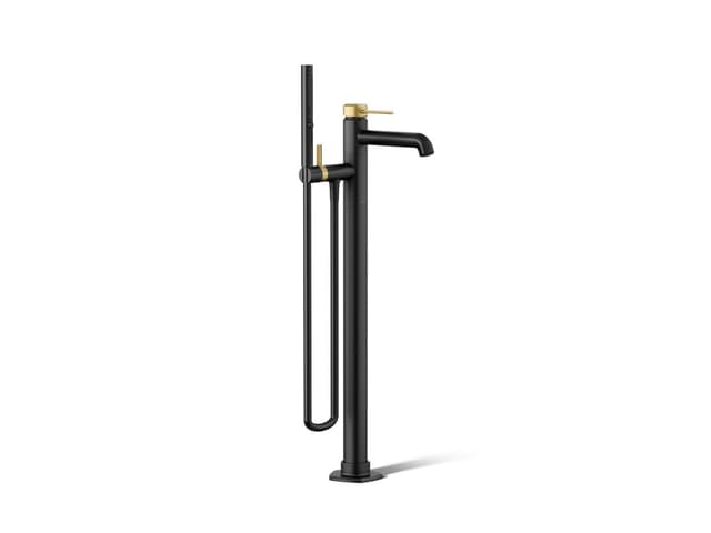 Kohler Occasion Floor-mount bath filler trim with handshower - Matte Black With Brushed Moderne Brass